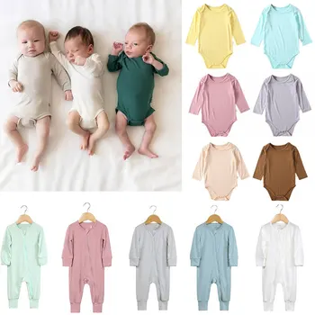 0-24 м Комбинезон из бамбукового волокна, одежда для мальчиков с короткими рукавами, однотонный комбинезон для новорожденных Девочек, Детский комбинезон, Пижама для девочек