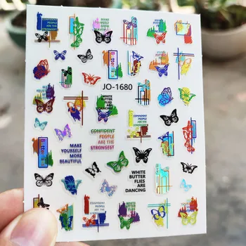 1 шт. Лазерные наклейки для ногтей с цветами-бабочками, листья животных, дизайн ногтей, Декоративный слайдер, 3D самоклеящаяся наклейка для ногтей