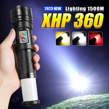 2023 НОВЫЙ XHP360 Высокомощные Светодиодные Фонари Самообороны Кемпинг Lanterna EDC Встроенный Аккумулятор Три Цвета COB Zoom Lights 1500 М