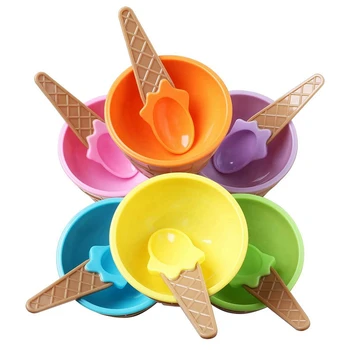 30шт Набор чаш для мороженого Разного цвета Ложка для Мороженого Чаша Набор посуды Креативная Детская Мультяшная Чаша