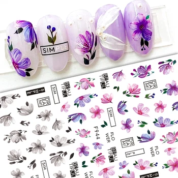 3D Наклейки для ногтей в виде лепестков цветов, Фиолетово-розовый лист Тюльпана, Летняя наклейка с фруктами Авокадо, Геометрическая линия, Цветочные Слайдеры для декора маникюра