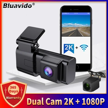 Bluavido Dual Lens Dash Cam 2K Фронтальная И 1080P Задняя Камеры Поддерживают Ночное Видение WiFi GPS 24-часовую Циклическую Запись Автомобильного Видеомагнитофона