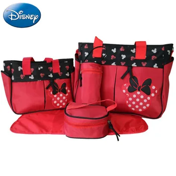 Disney 2023 Новая сумка для подгузников с Минни Маус, мультяшная модная детская сумка из 5 предметов, многофункциональная сумка для подгузников большой емкости