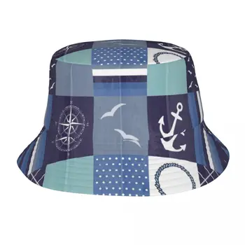 Harajuku Морская лоскутная шляпа-ведро с якорями, женский Складной компас для кемпинга, рыболовные шляпы, летние головные уборы для путешествий
