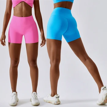 SHINBENE карамельного цвета, быстросохнущие шорты для йоги, подтягивающие бедра, бег, фитнес, облегающие шорты с завышенной талией для женщин