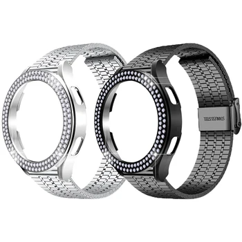 Алмазный Чехол Протектор Для Samsung Galaxy Watch 5/4 40 мм 44 мм Металлический Ремешок Для Galaxy Watch 6 44 мм 40 мм Браслет Крышка В Виде Ракушки Рамка