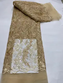 Африканская кружевная ткань 2023 новейшая золотая индийская ткань сари, высококачественная тюлевая кружевная ткань с блестками для свадебного платья YYZ298