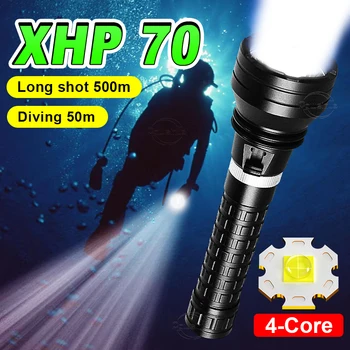 Бесплатная Доставка XHP70 LED Высокомощный Светодиодный Фонарик Для Дайвинга IPX8 Подводный 50 м 18650 Перезаряжаемый Фонарь Для Дайвинга Охотничий Фонарь Для Подводного Плавания