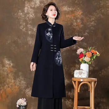Высококачественное материнское непревзойденное кашемировое пальто женское новое китайское вышитое модное темпераментное толстое шерстяное пальто