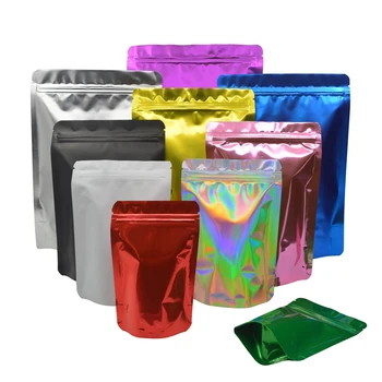 Двусторонняя яркая многоцветная закрывающаяся майларовая сумка на молнии, Пластиковая упаковка из алюминиевой фольги для хранения продуктов, защищающая от запаха.