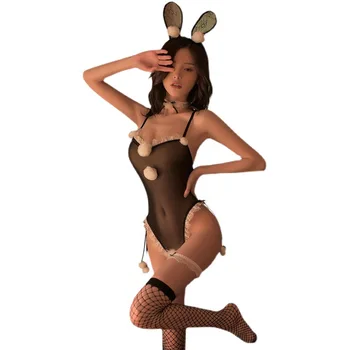 Девушка-кролик Сексуальный аниме косплей костюм боди с кроликом эротический наряд Женское ночное белье плюс размер нижнего белья Сладкий подарок для подруги