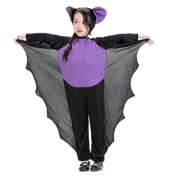 Детский костюм летучей мыши для девочек на Хэллоуин, свободный комбинезон с длинными рукавами и шляпа с ушами летучей мыши для косплея на ролевую вечеринку