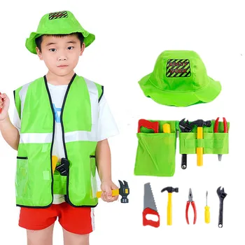 Детский костюм строителя, костюм пожарного, набор игрушек для игры на Хэллоуин, Наряжайся с инструментами, Шлем и шляпа в подарок