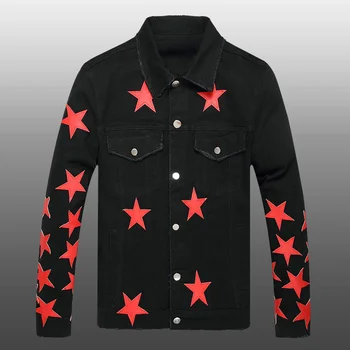 Джинсовая Модная Брендовая Кожаная звезда для модных джинсов с рваными пуговицами, пальто, мужская Уличная куртка