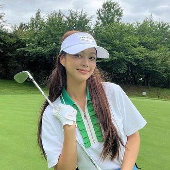 Женская одежда для гольфа в корейском стиле 23, Контрастная цветная строчка, застежка-молния с деревянными ушками, пятиточечный рукав, футболка для похудения, топ-рубашка