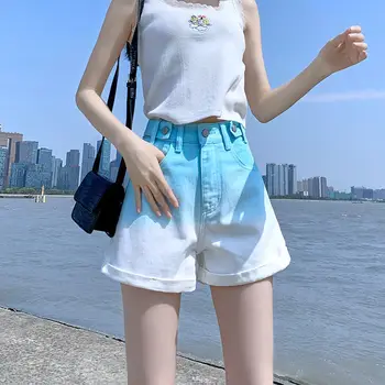 Женские широкие шорты, джинсовые пуговицы, Harajuku BF, Свободная уличная одежда для отдыха студентов в корейском стиле, летние Горячие брюки