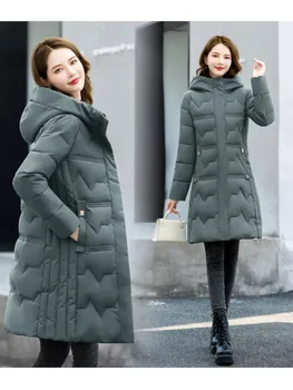 Женское зимнее пальто с капюшоном средней длины 2022, зимняя куртка Slim Fit для похудения, Корейский стиль 2201hyyl