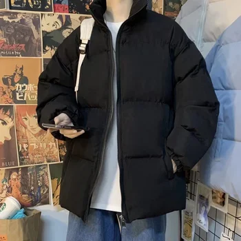 Зимнее мужское хлопчатобумажное пальто нового стиля, корейская версия, свободный оверсайз, воротник-стойка, утолщенная теплая повседневная стеганая куртка