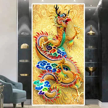 Золотой Дракон Феникс, алмазная живопись, Мозаичная вышивка, сделай сам, полное алмазное изображение из горного хрусталя, фантазийное животное, домашний декор