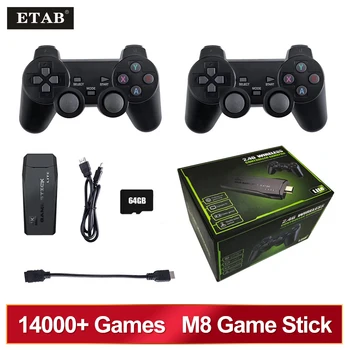 Игровая консоль 2.4G Двойной Беспроводной Контроллер M8 Game Stick 4K 10000 Игр 64GB Ретро-Игры для PS1/GBA Boy Gift