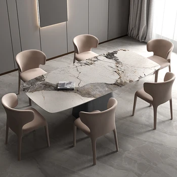 Импортный роскошный обеденный стол из камня, итальянский прямоугольный современный простой обеденный стол из светлого камня класса люкс.
