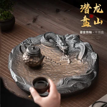 Керамический Бамбуковый Чайный поднос в японском стиле, Позолота, Железная Глазурь, Ретро Керамический Чайный поднос, Чайный столик, Горшок, Керамический Чайный поднос
