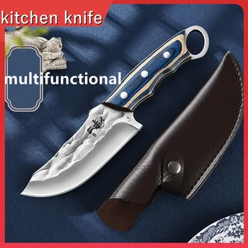 Кованый Костяной нож для резки Рыбы, Охотничий нож, Красочный Деревянный Инструмент для барбекю, Уличный нож, Кухонный нож, Походный нож