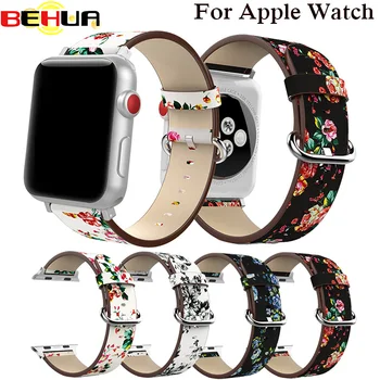 Кожаный ремешок для часов Apple Watch 38 мм 42 мм Для iWatch Series 1 Series 2 Series 3 Цветочный ремешок С Цветочным Принтом на Запястье Браслет