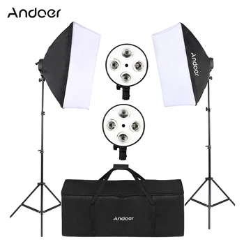 Комплект освещения для студийного софтбокса Andoer 50x70 см Софтбокс * 2 + 4в1 Гнездо для лампы накаливания * 2 + 2 м Осветительная Подставка * 2 + Сумка для переноски студийных фотографий