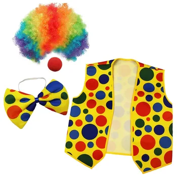 Костюм клоуна из 4 упаковок-Клоунский парик с клоунским носом, галстук-бабочка и жилет для косплей-вечеринок, карнавалов, ролевых игр с переодеваниями