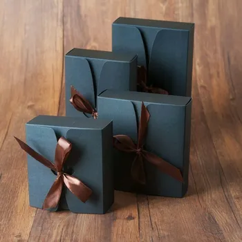 Крафт-коробки 3 размеров с лентой, черная коробка для Подарочной упаковки большого размера на свадьбу, коробки для подарков в честь детского душа, коробка конфет в честь Дня рождения