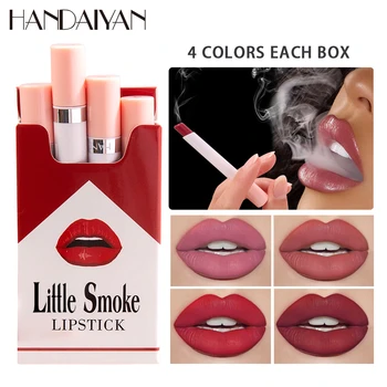 Креативный набор губной помады для сигарет, 4 цвета, Матовая Стойкая Водонепроницаемая Матовая помада для губ, Тюбик для макияжа красных губ телесного цвета