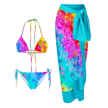 Купальники с принтом бабочки, роскошные Сексуальные плавающие бикини с треугольной чашечкой, стринги на завязках с низкой талией, пляжная одежда для женщин