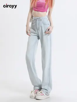Мешковатые джинсы, женские джинсовые брюки Y2K с высокой талией, Свободные Широкие брюки полной длины, светло-голубые, 2023 Новая Весенняя уличная мода