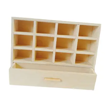 Мини-деревянная книжная полка 1:12 с выдвижным ящиком для украшения домашней витрины
