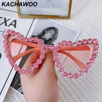Модные солнцезащитные очки Kachawoo для женщин, розовые, фиолетовые, оранжевые, с кристаллами в виде сердца, солнцезащитные очки для женских вечеринок, хит продаж