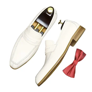 Мужская обувь в британском стиле, повседневная мужская деловая одежда, натуральная воловья кожа, не совсем белого цвета, большие размеры