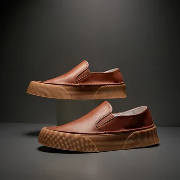 Мужская повседневная обувь, кожаные модные лоферы без шнурков на плоской подошве, весна 2023 года