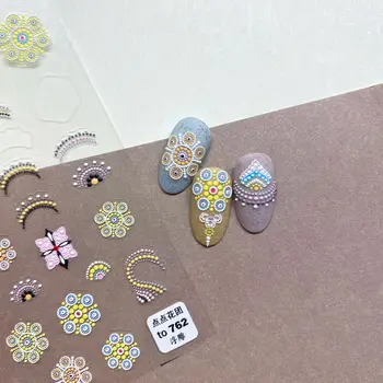 Наклейки для ногтей с цветами, 1 лист, 5D Наклейки, Тисненый Цветочный дизайн ногтей, Ретро Винтажный Слайдер, Японский декоративный Маникюр