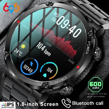 Новые умные часы для мужчин, военные, спортивные часы на открытом воздухе, умные часы для мужчин, часы с синим зубом, 1,6-дюймовый аккумулятор емкостью 600 мАч, водонепроницаемые часы IP68
