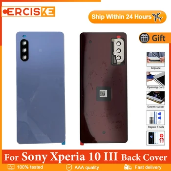 Оригинальная новая задняя крышка батарейного отсека для Sony Xperia 10 III, задняя стеклянная дверца корпуса, корпус со стеклянным объективом камеры, Замените детали