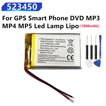 Полимерно-литиевая аккумуляторная батарея емкостью 1000 мАч 3,7 В 523450, литий-ионный аккумулятор для смартфона GPS, DVD, MP3, MP4, MP5, светодиодная лампа Lipo cell