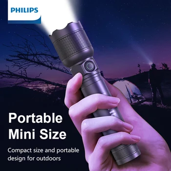 Портативный фонарик Philips на 550 люмен, перезаряжаемые светодиодные фонари из алюминиевого сплава для самообороны, кемпинга, пешего туризма