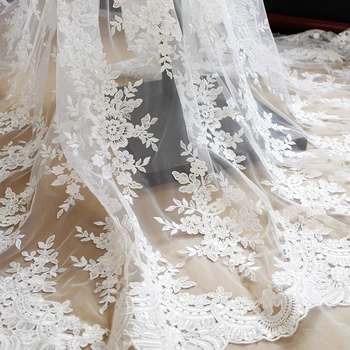 Роскошная кружевная ткань с вышивкой пайетками 130 см, свадебное платье, одежда своими руками, кружевные украшения, аксессуары цвета слоновой кости белого цвета