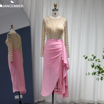 Роскошное розовое вечернее платье LSCZ52 из Дубая с пышными рукавами, расшитое бисером, элегантные арабские женские вечерние платья для выпускного вечера 2023 года для свадебной вечеринки