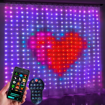 Светодиодная RGB Многоцветная лампа Smart Curtain String Light Bluetooth APP Control Рождественский Сказочный светильник DIY Picture Display Garland Decor