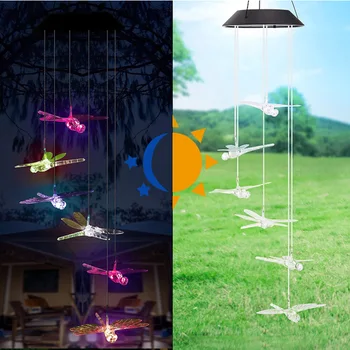 Светодиодный красочный ветряной колокольчик на солнечной энергии, хрустальная бабочка Колибри, водонепроницаемый наружный ветряной колокольчик, Солнечный свет для сада на открытом воздухе