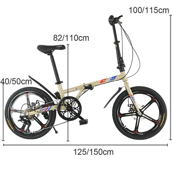 Складной велосипед из Углеродистой стали для Взрослых Мужчин и Женщин, Дорожный Велосипед с Переменной Скоростью, Противоскользящий и Износостойкий, 16 дюймов, 20 дюймов