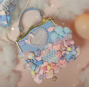 Сумка для девочек в японском милом стиле Lolita Kawaii, косплей, Сладкие конфеты, Макарон, Шарик для волос, Буквы, Любовная сетка, Сумка с бантом, сумка