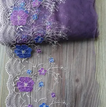 Фиолетовый цвет шириной 1 ярд, 21 см, цветочная вышивка, кружевная лента, отделка для дивана, Отделка для штор, аппликация для костюмов.